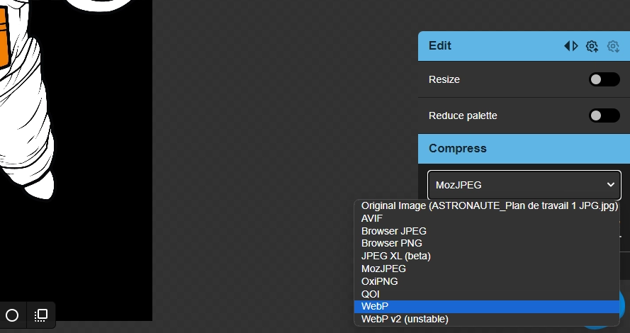 convertir une image avec squoosh